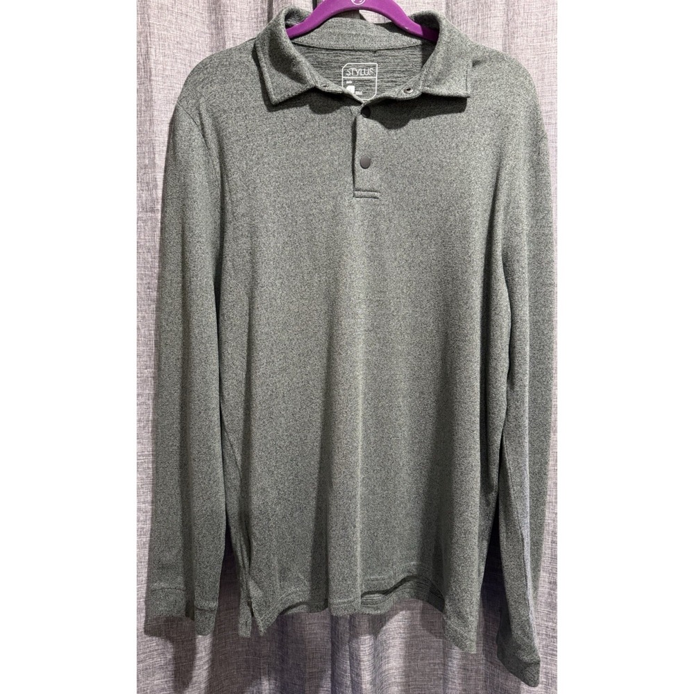 Stylus‎ Long Sleeve Polo Shirt Men's Large Green Soft Stretch Comfort Snaps